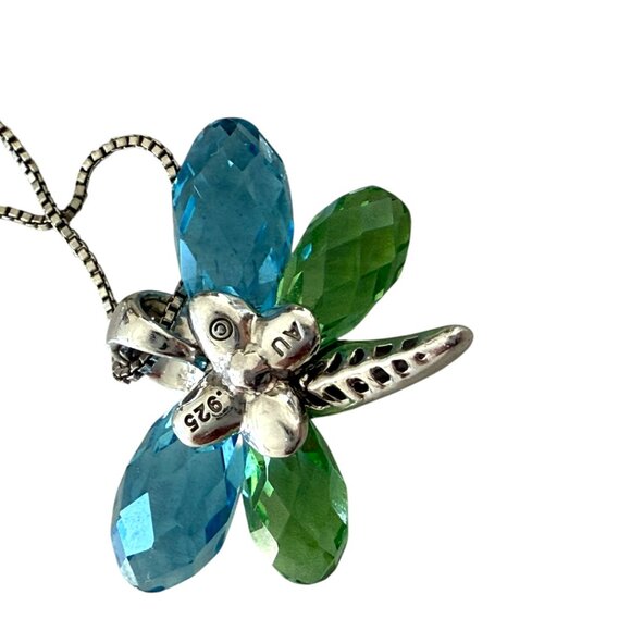 Sterling Silver AU 925 BIG Swarovski® Element green blue Butterfly Necklace - Picture 4 of 9